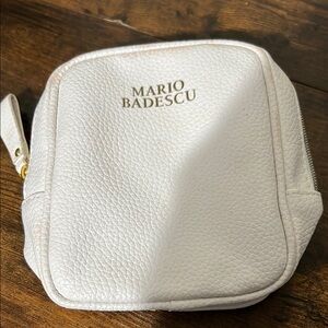 Mario Badescu White Pebbled Cosmetic Pouch with Gold Logo